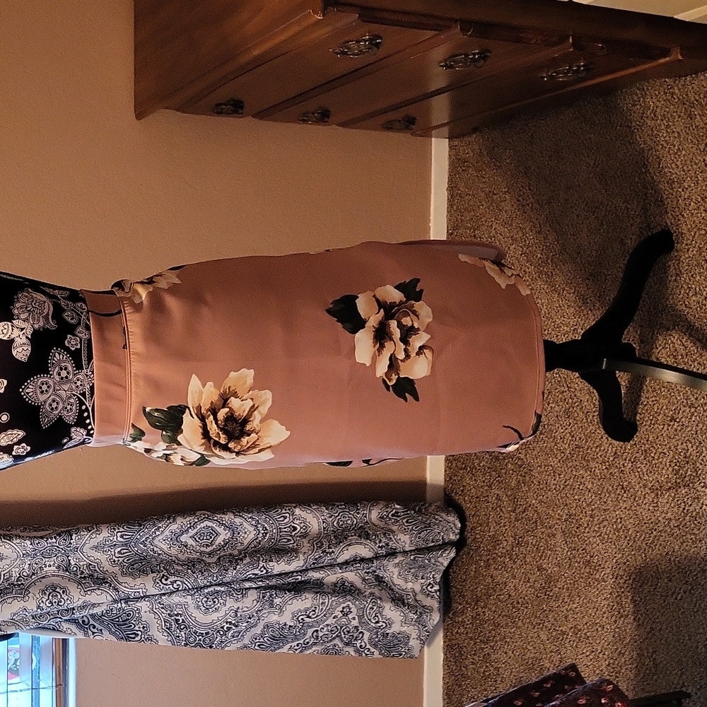 EUC Haute Monde Pink/Brown/Green Floral Skirt size 2XL